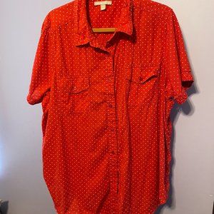 Red and white polka dot S/S button down top - Size 22